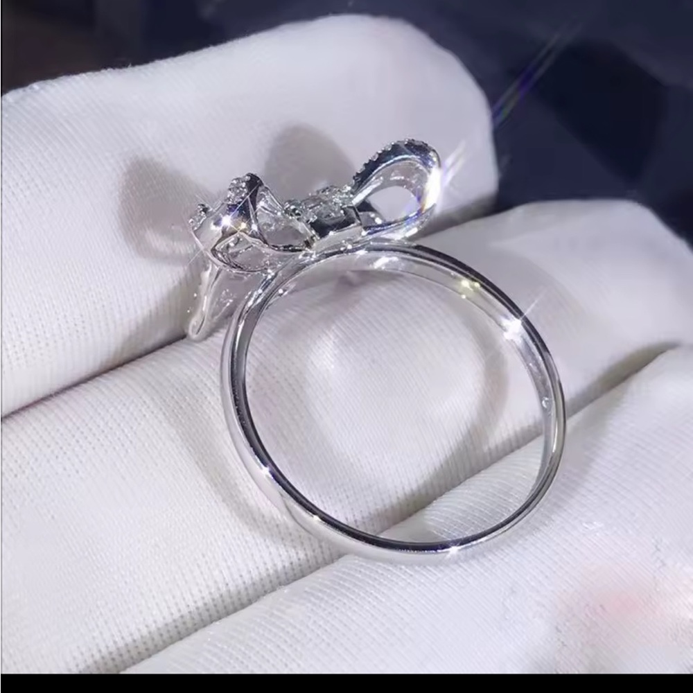 Sterling Silver CZ Bowknot Wedding Ring Engagement Band only Size 9 or 10. NWT. - Picture 3 of 5